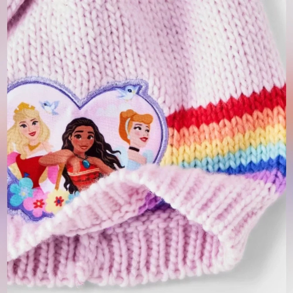 Disney Princess Pink Rainbow Knit Beanie Hat with Characters NWT